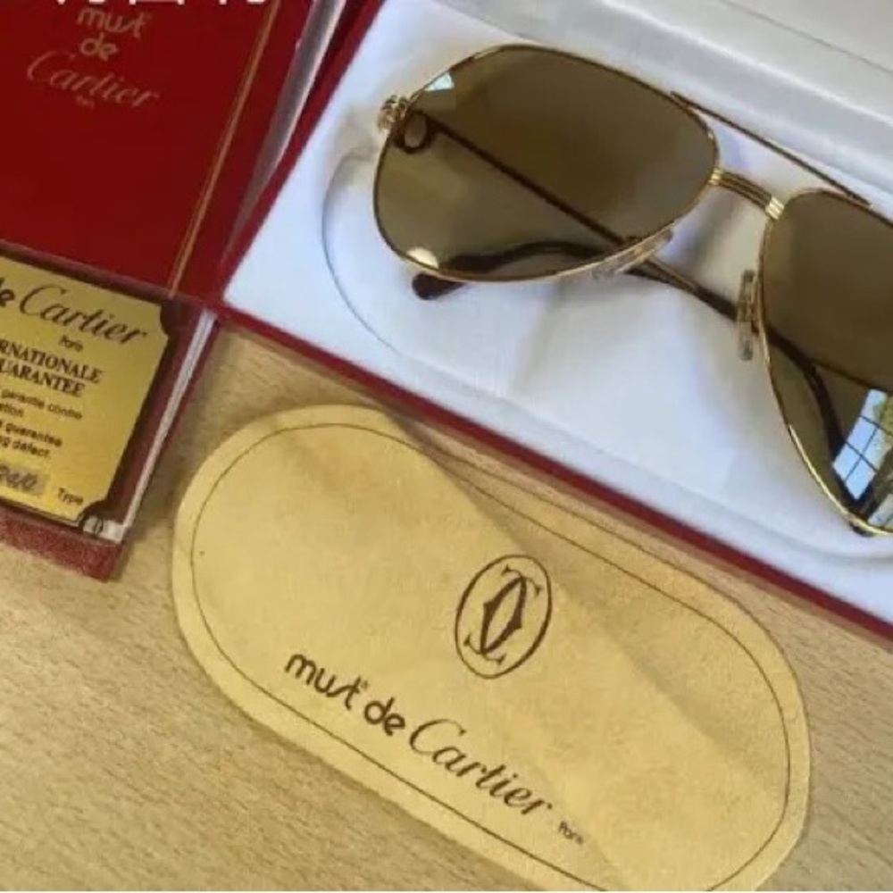 Vintage Cartier Vedome Laque Gold Aviator Sunglasses
